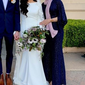 Long sleeve navy evening maxi gown dress